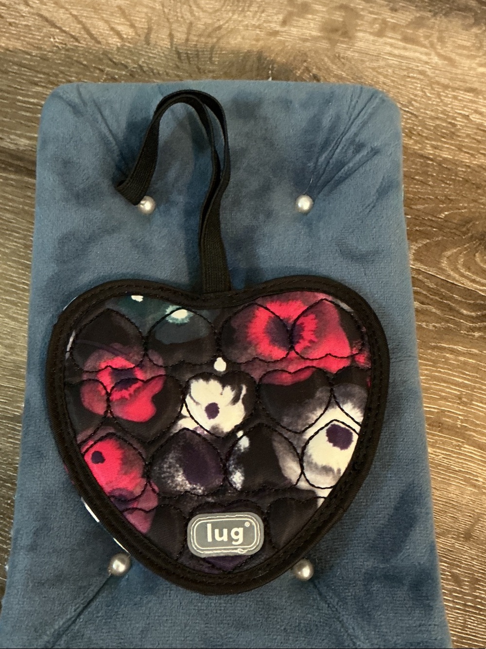 Lug Quilted Heart Luggage Tag in Black, Pink, Purple, Teal Floral 4.75x4.25